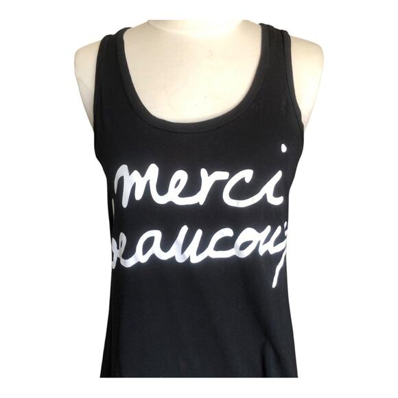 Madison & Berkeley Black Graphic Tank Top XS ‘Merci Beaucoup’ Script Print EUC - Picture 2 of 9